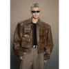 Veste oversize cuir marron