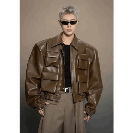 Veste oversize cuir marron