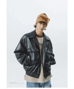un homme avec la Blouson cuir urbain oversize
