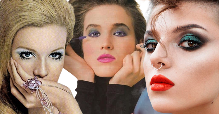 Évolution du maquillage années 80 – Yeux soulignés, fards irisés, lèvres flashy et regard intense aux styles variés