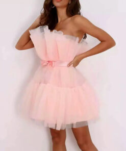 Robe bustier rose poudré en tulle pour femme