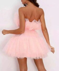 une femme avec la Robe bustier rose poudré en tulle