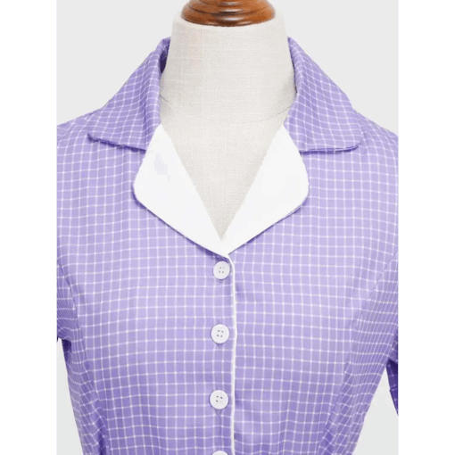 Robe vichy lilas à ceinture rétro