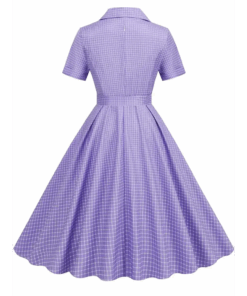 la vue de dos de la Robe vichy lilas à ceinture rétro