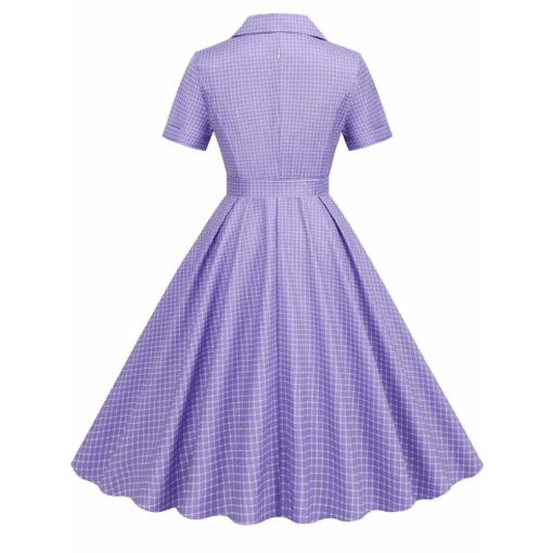 la vue de dos de la Robe vichy lilas à ceinture rétro