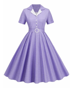 Robe vichy lilas à ceinture rétro