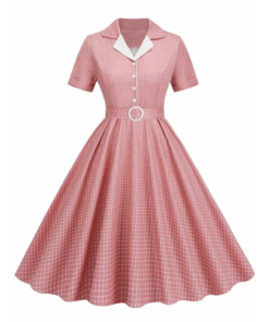 Robe vichy rose à ceinture rétro