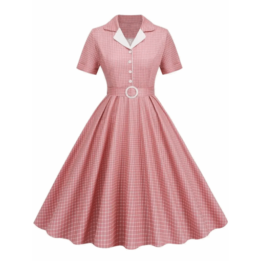 Robe vichy rose à ceinture rétro