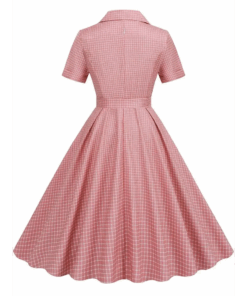 vue de dos de la Robe vichy rose à ceinture rétro