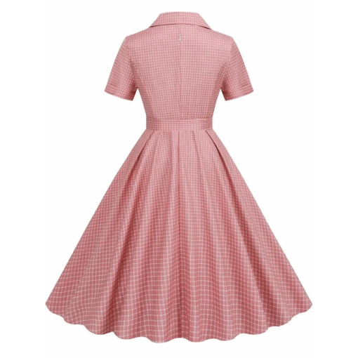 vue de dos de la Robe vichy rose à ceinture rétro