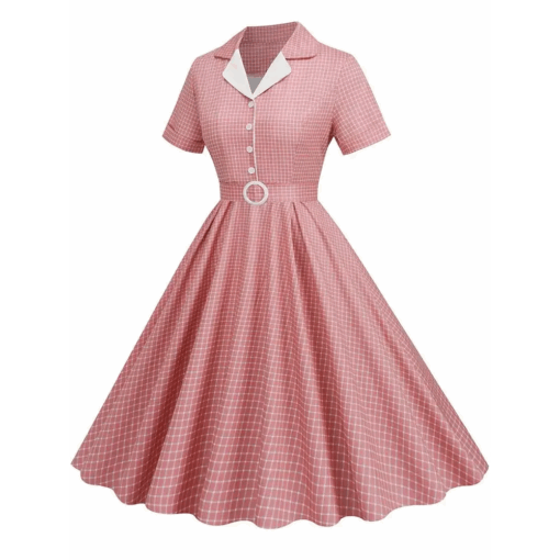 présentation de la Robe vichy rose à ceinture rétro