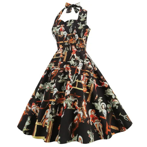 Robe pin-up western rétro noire vue de dos