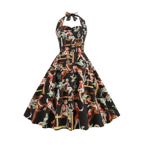 Robe pin-up western rétro noire