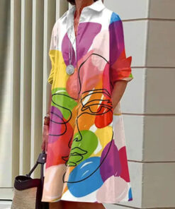 Robe chemise abstraite multicolore