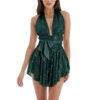 Robe courte glamour émeraude années 80