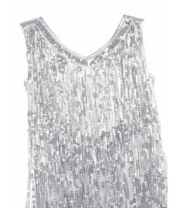 Robe courte argentée frangée pour femme