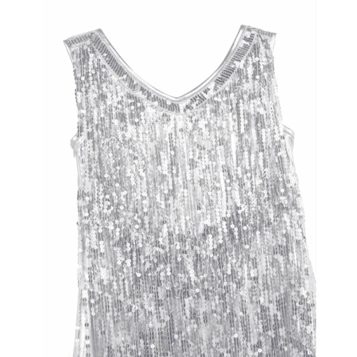 Robe courte argentée frangée pour femme
