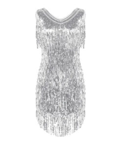 Robe courte argentée frangée