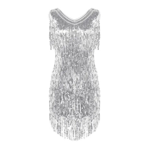 Robe courte argentée frangée