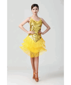 Robe à franges disco glam jaune