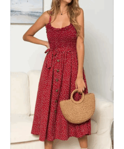 la Robe bretelle vintage rouge à pois