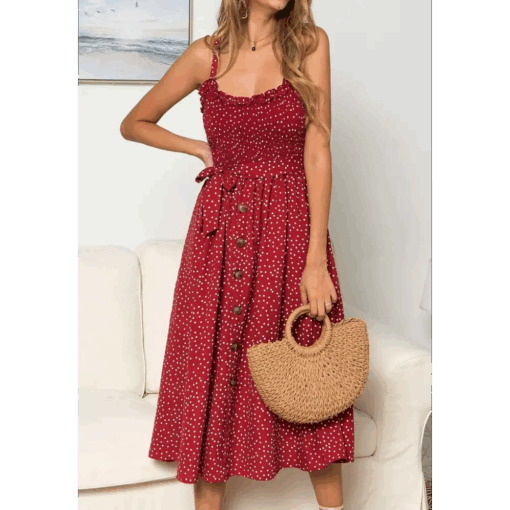 la Robe bretelle vintage rouge à pois