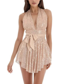 Robe courte halter dorée pailletée