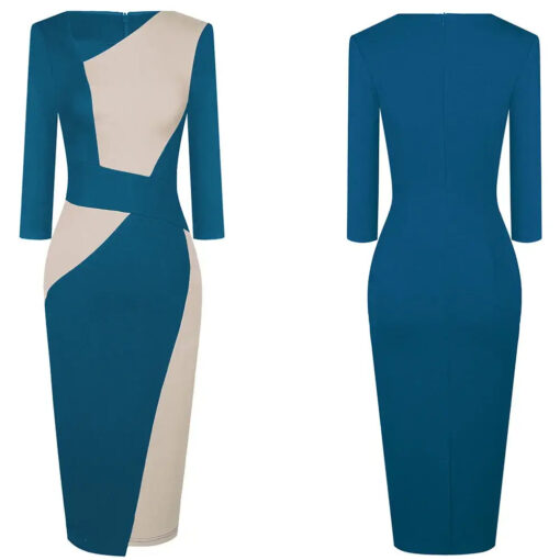 Robe cocktail graphique bleu nuit & sable