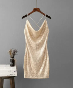 Robe miroir dorée à bretelles croisées