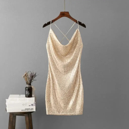 Robe miroir dorée à bretelles croisées
