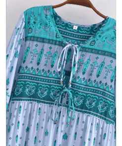 Robe longue bohème bleu turquoise pour femme