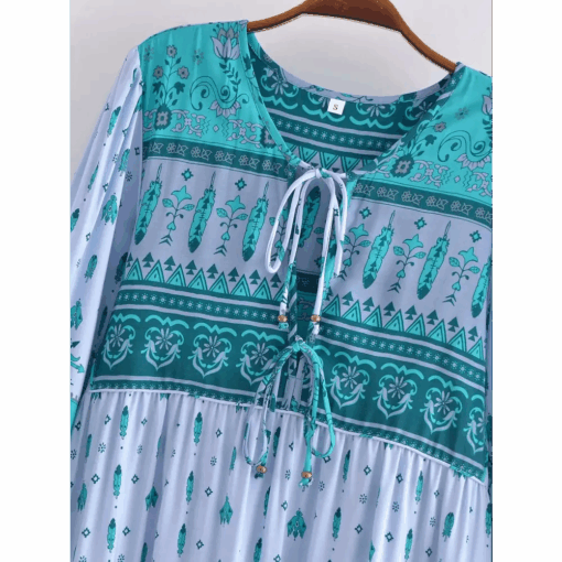 Robe longue bohème bleu turquoise pour femme