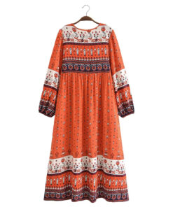 Robe longue bohème amérindienne orange