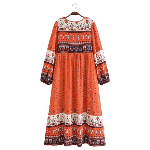 Robe longue bohème amérindienne orange