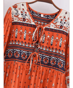 Robe longue bohème amérindienne orange pour femme