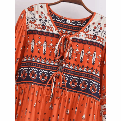 Robe longue bohème amérindienne orange pour femme