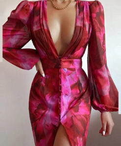 Robe longue fleurie décolleté plongeant