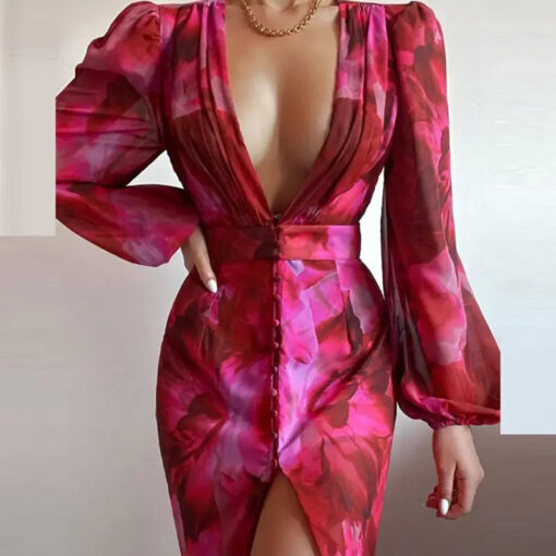 Robe longue fleurie décolleté plongeant