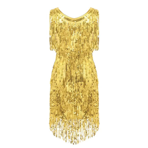 Robe charleston dorée à franges pailletées