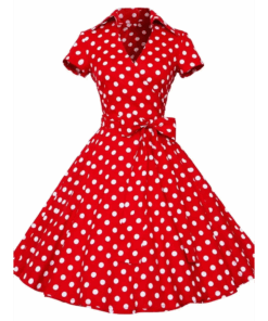 Robe pin-up pois rouge ceinturée