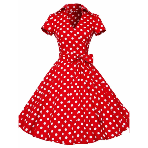 Robe pin-up pois rouge ceinturée
