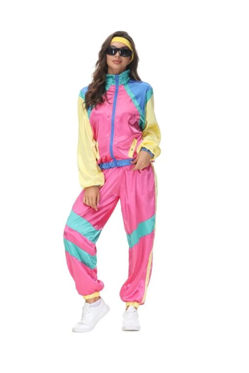 Survêtement satiné rose fluo femme