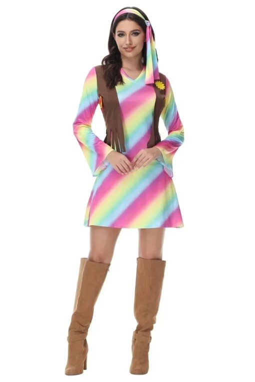 Robe Hippie Arc-en-Ciel & Gilet Frangé