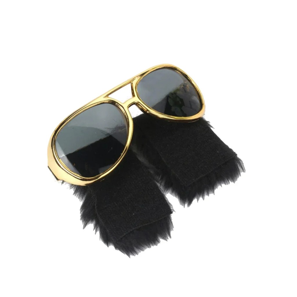 Lunettes année 80 dorées avec rouflaquettes noires