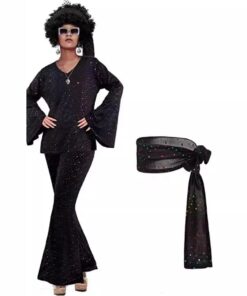 Ensemble Disco Femme Noir à Paillettes Multicolores
