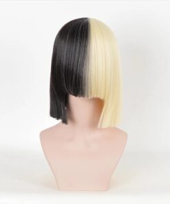 Perruque Carré Bicolore Noire et Blonde avec Nœud