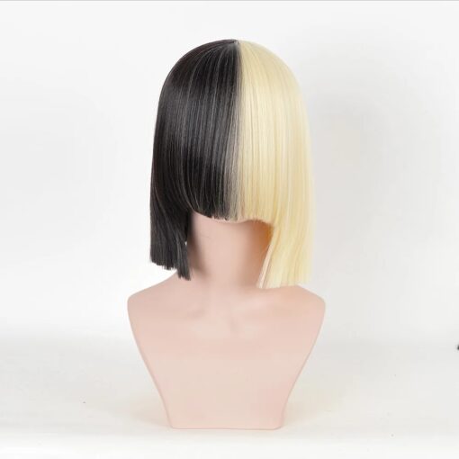 Perruque Carré Bicolore Noire et Blonde avec Nœud