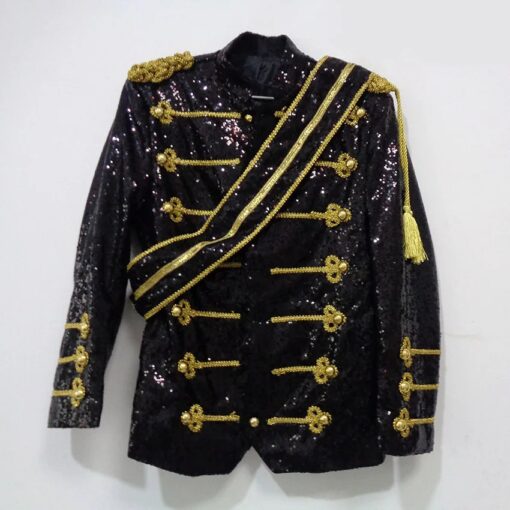Veste Officier Pailletée Noire Années 80