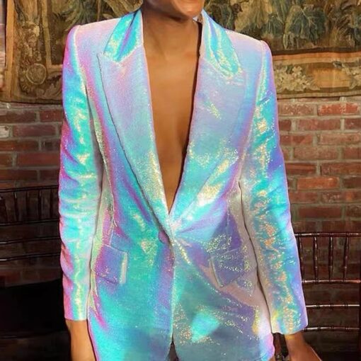 Blazer Holographique Blanc Irisé