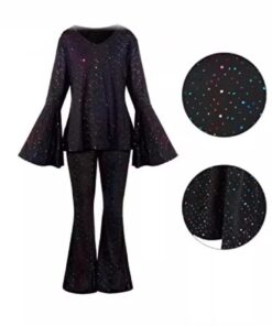 Ensemble Disco Femme Noir à Paillettes Multicolores